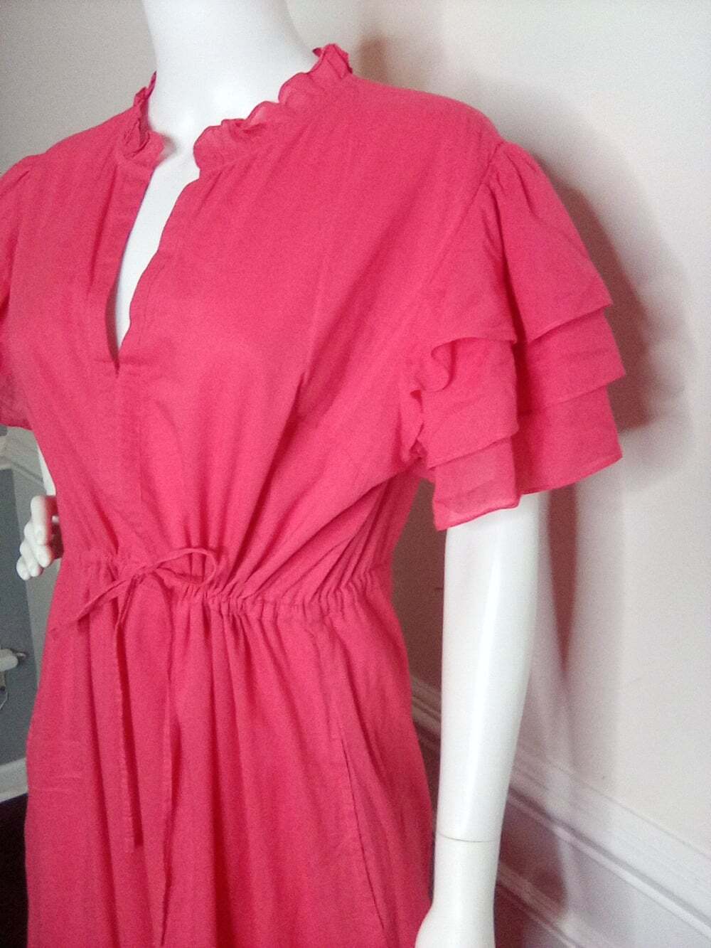 Olivia James The Label Delia Pink Plunge Neck Flutter Sleeve Maxi Sundress, XL - Picture 4 of 16